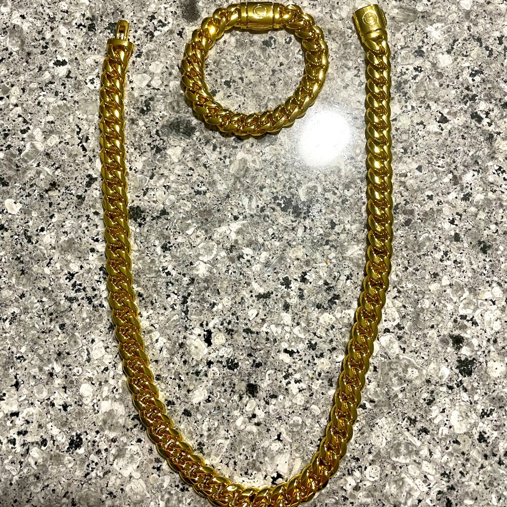 CERNUCCI 12mm beautiful Miami Cuban link gold chain and bracelet